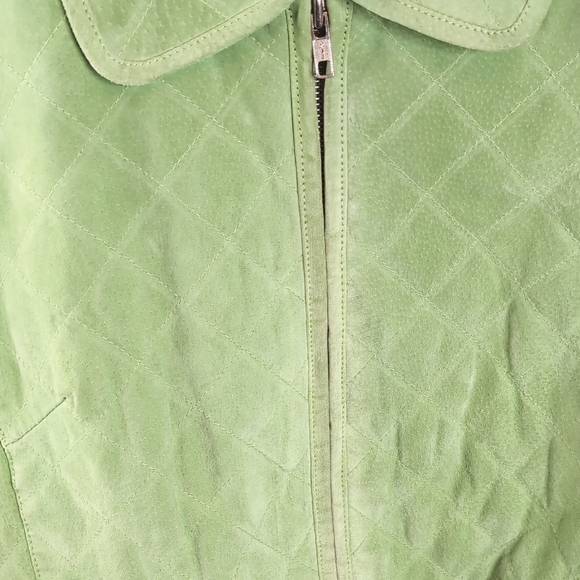 Vintage Women's Passports Lime Green Quilted Leather Suede Jacket 14 - Picture 6 of 16